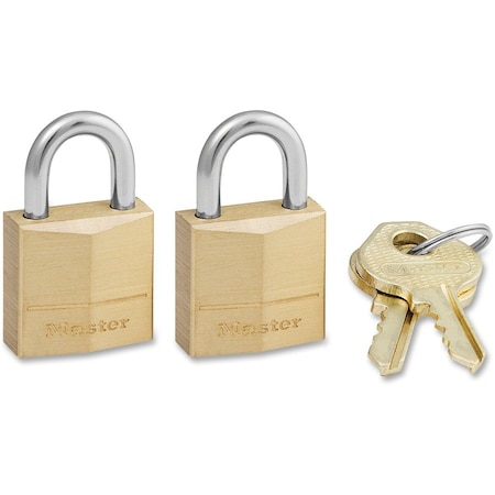 Master Lock 3-Pin tumbler Padlock, w/Keys, 3/4", 2/PK, Brass MLK120T